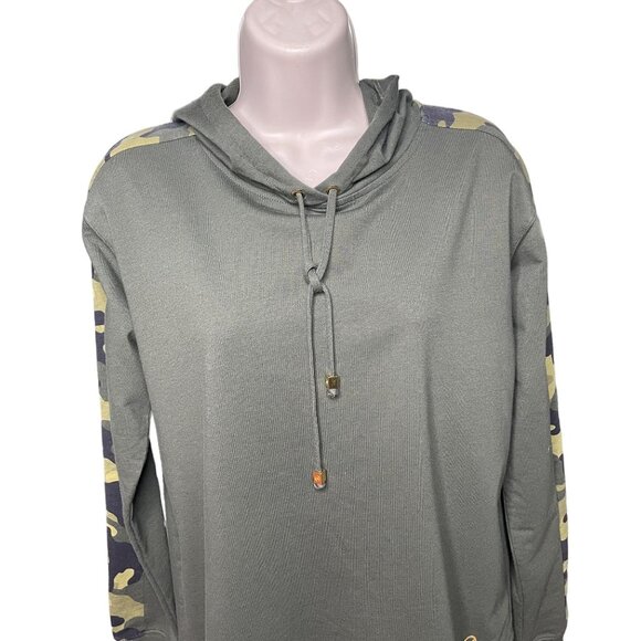 Michael Kors Womens Hoodie Sweatshirt Army Green Camouflage Sleeves Size S u - Picture 3 of 13